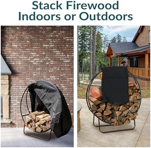 Sunnydaze Outdoor Firewood Rack with Cover, Heavy-Duty Steel, 48” Diameter