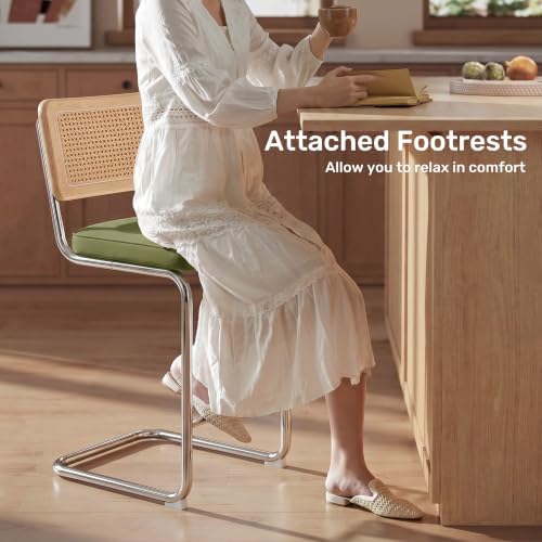 Rattan Bar Stools Set of 2 with Solid Wood Back, 26" Counter Height Bar ...