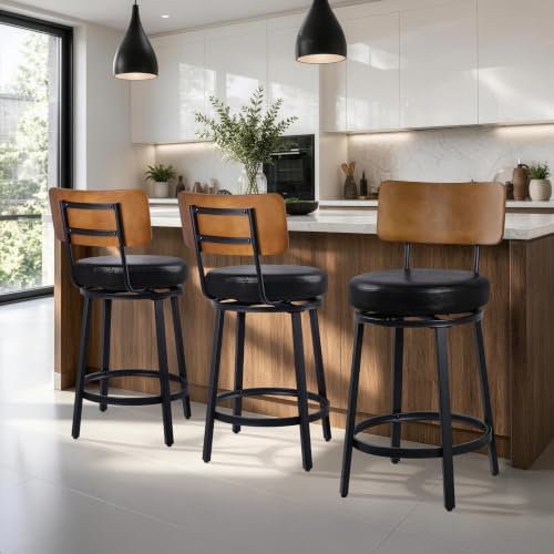 Counter Height Bar Stools Set of 2, 26" Swivel Barstools with Solid Wood...