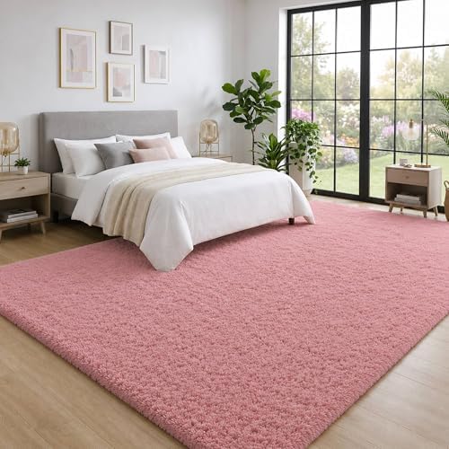 6x9 Ft Blush Pink Fluffy Area Rug for Living Room, Washable