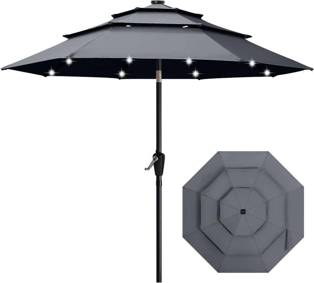 ABCCANOPY 11FT 3-Tier Solar Patio Umbrella, 32 LED Lights, Dark Gray