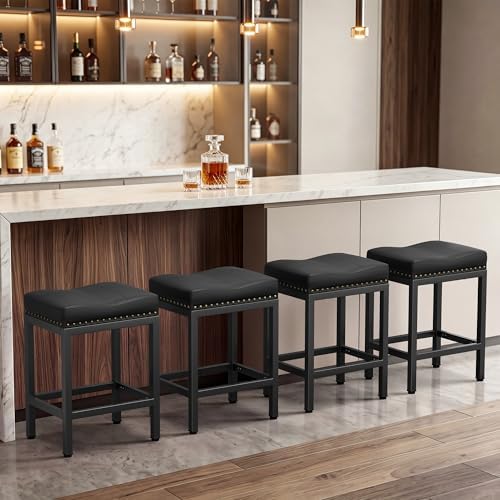 GRUSIGN 24 Inch Bar Stools Set of 4, Counter Height PU Leather Kitchen Chairs...