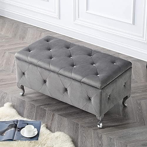 AC Pacific Glam 38 Inches Storage Ottoman Bench for Entryway, Hallway, Living...