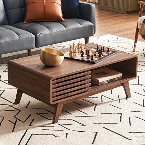 mopio Ensley Dual-Side Storage Coffee Table – Mid Century Modern Fluted Wood ...