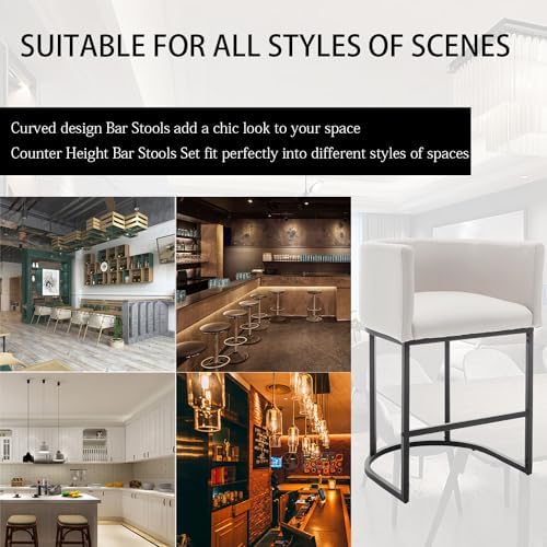 Bar Stools Set of 2, Modern Barstools with Back, Barrel Bar Chairs with Metal...