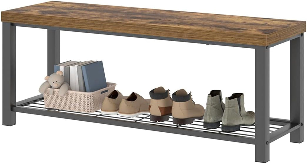 EXCEFUR Entryway Bench, Modern Wood and Metal Storage Bench for Hallway Front...