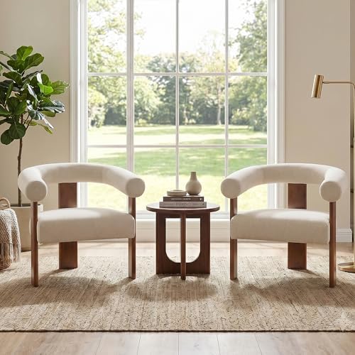 Usaint Upholstered Barrel Accent Chair Set of 2 with Walnut Wood Legs
