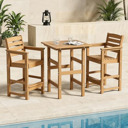 HDPE Outdoor Bar Height Stools High Adirondack Chairs (Teak, 2 Pcs)