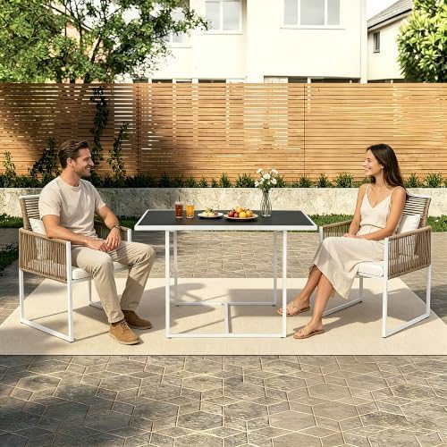 3PC Wicker Patio Dining Bistro Set for 2, All Weather Outdoor Use