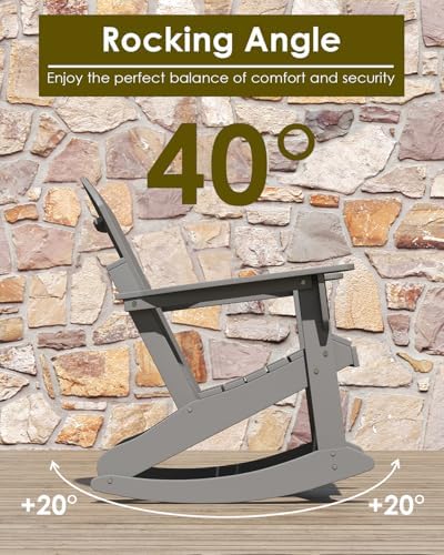 GREENVINES Adirondack Rocking Chairs Set of 2, HDPE Outdoor Rockers, Grey