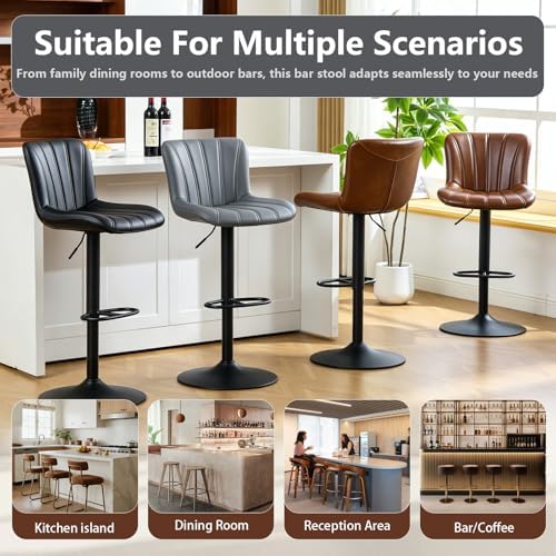Bar Stools Set of 2, Modern Swivel Bar Stools Adjustable Height, Faux Leather...