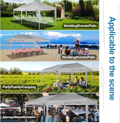 COBIZI 10x20 Pop Up Canopy with 6 Sidewalls, One Push Easy Setup, Gray