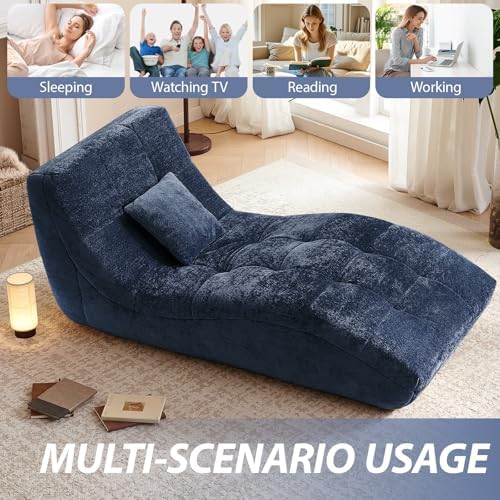Chaise Lounge Chair with Curved Back, Modern Upholstered Recliner Sofa, Tufte...