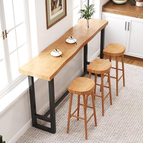 47in Solid Wood Live Edge Bar Table - Bar Height Pub Table with Built-in Foot...