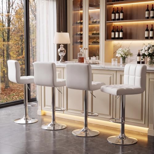 Homall Bar Stools Set of 4, Modern PU Leather Adjustable Swivel Barstools wit...