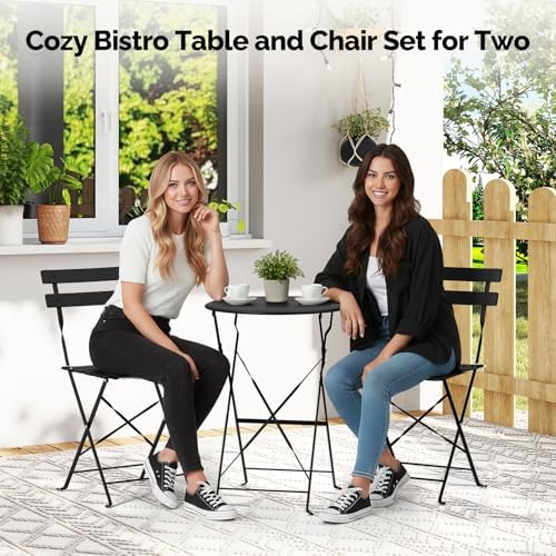 VINGLI Outdoor Folding Bistro Table and Chairs Set of 2, 3-Piece Bistro Set w...