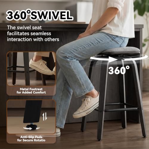 Swivel Bar Stools Set of 2 for Island Kitchen, Modern 26" Backless Count...