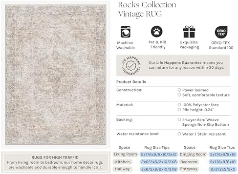 HUGEAR Beige Area Rugs 3x5 Washable Rug Indoor Carpet