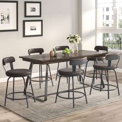 24 Inch Swivel Counter Height Bar Stools Set of 2, Modern Backs, Leather Coun...