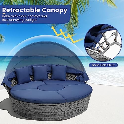 RELAX4LIFE Round Outdoor Daybed with Canopy, Rattan Wicker Sectional Sofa Set...