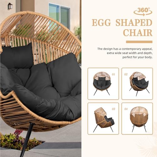 Vongrasig Outdoor Wicker Egg Chair PE Rattan Chair with Cushion, Oversized Pa...