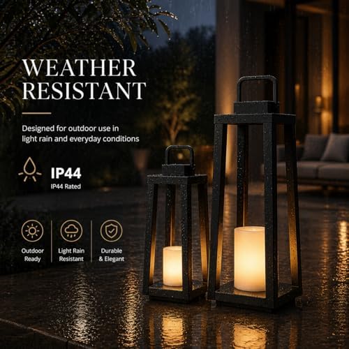 Integrated LED Solar Lantern Outdoor Large H24 Inch Black Metal Decorative So...