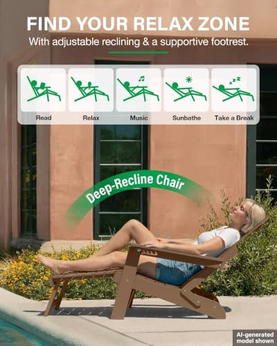 YEFU Adjustable Adirondack Chair with Footrest,All-Weather, Set of 2,Teak