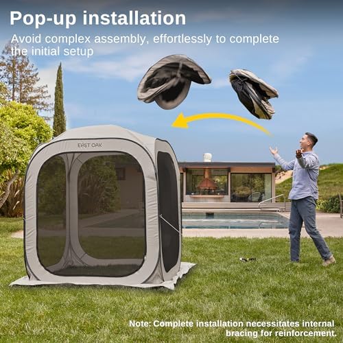 east oak screen house tent pop-up, portable screen shown in use