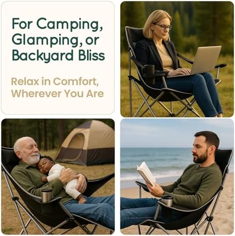 Hammock Camping Chair – Folding Swing Chair with Headrest & Cup Holder, 3...