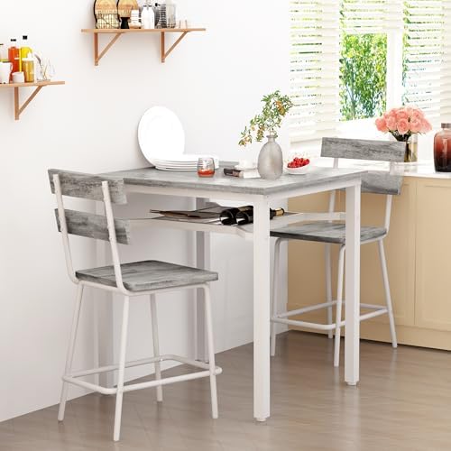 Hooseng 3 Piece Bar Table and Chairs Set, Counter Height Small Dining Table w...