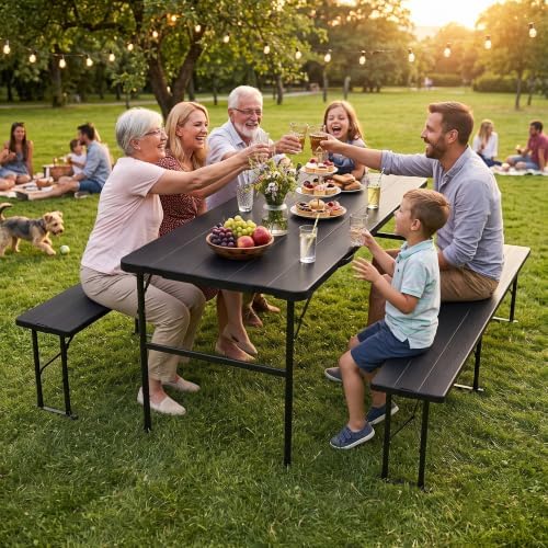ZENY Folding Picnic Table Set with 2 Benches