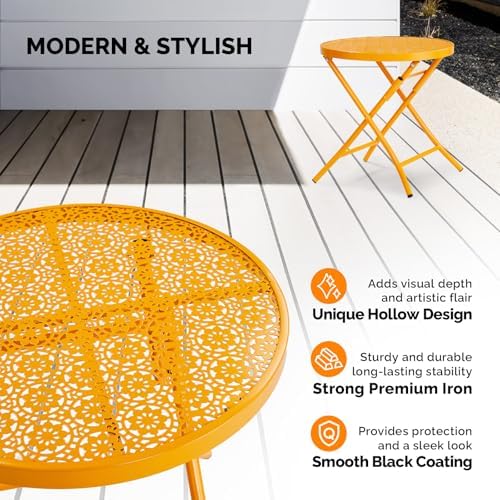 VINGLI Outdoor Folding Side Table with Chic Hollow Pattern and Durable, Rust-...