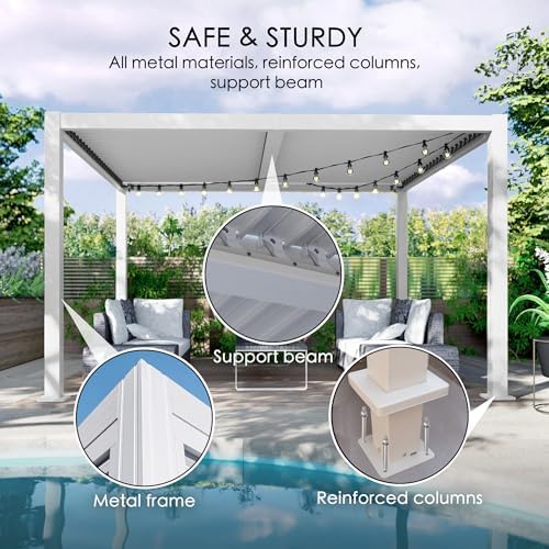 Kozyard Outdoor Louvered Pergola 10' x 12' Sun Shade Aluminum Patio S...