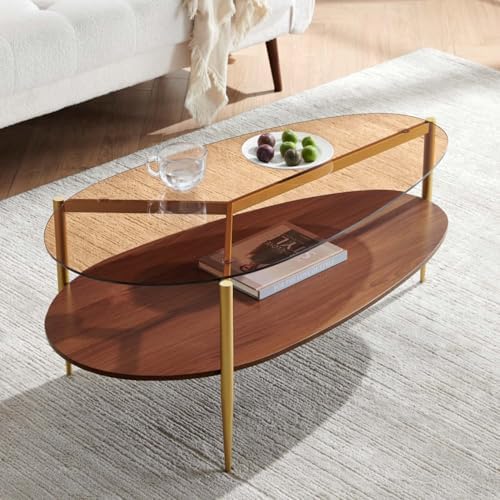 LumFurn Oval Glass Coffee Table, Mid-Century Modern Design, L43 x W21 x H17 i...