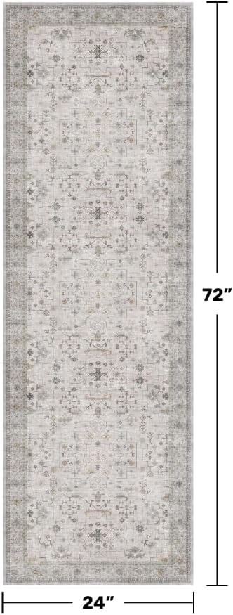 Hazo Haus Washable Neutral 2x6 Bathroom Runner Rug, Vintage Kitchen Floor Mat...