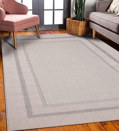 Modern Bordered Indoor Outdoor Area Rug Weather Resistant Outdoor Carpet for ...