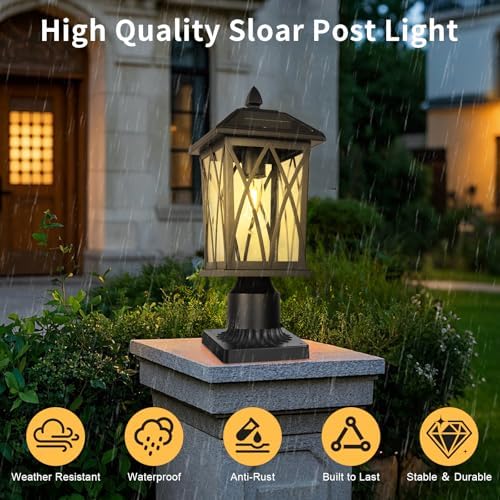 Treekee Solar Post Lights Outdoor, Modern Farmhouse Pier Mount Lamp Post Ligh...