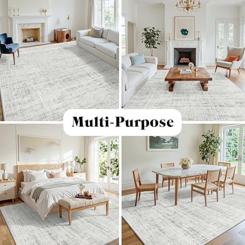 8x10 Washable Area Rug for Living Room Bedroom: Non-Slip Modern White Gray