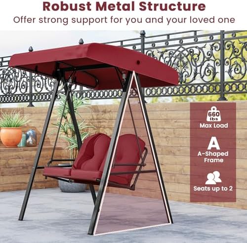 Tangkula 2 Person Porch Swing, Patio Swing with Adjustable Canopy, Heavy-Duty...