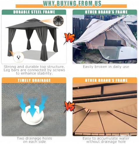 COBIZI 10x10 FT Outdoor Gazebo, Soft Top Patio Gazebo with Ventilated Double-...