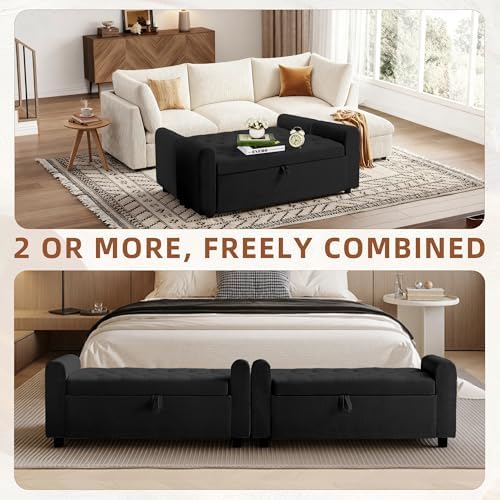 48" Ottoman with Storage, Tufted Storage Ottoman Bench, Convenient Livin...