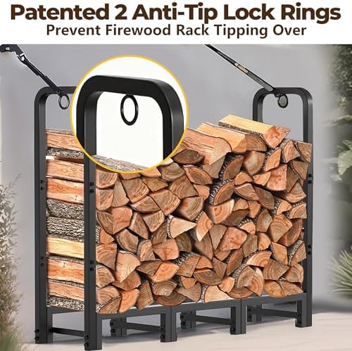 Amagabeli 4ft Firewood Rack Stand Adjustable Indoor Outdoor Fireplace Log Hol...