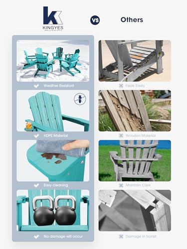 KINGYES Folding Adirondack Chair with Cup Holder, Aruba