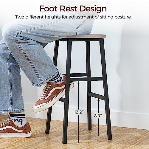 MAHANCRIS Bar Stools, Set of 2 Round Bar Chairs with Footrest, 24.4 Inch Kitc...