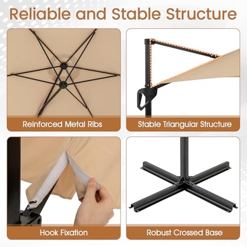 Tangkula 9 FT Cantilever Patio Umbrella, Heavy Duty Offset Outdoor Hanging Um...