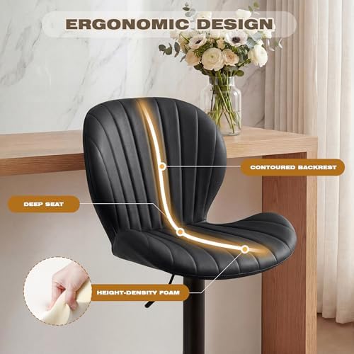 GRUSIGN Bar Stools Set of 2, Modern Swivel Adjustable Bar Chairs, Faux Leathe...