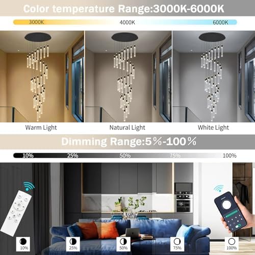 16 Foot High Ceiling Chandeliers for Living Room Entryway 32 Lights LED Light...