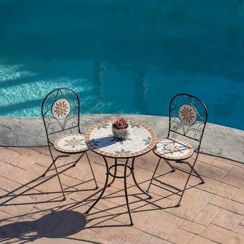 Alpine Corporation Indoor/Outdoor 3-Piece Mosaic Bistro Set Folding Table and...