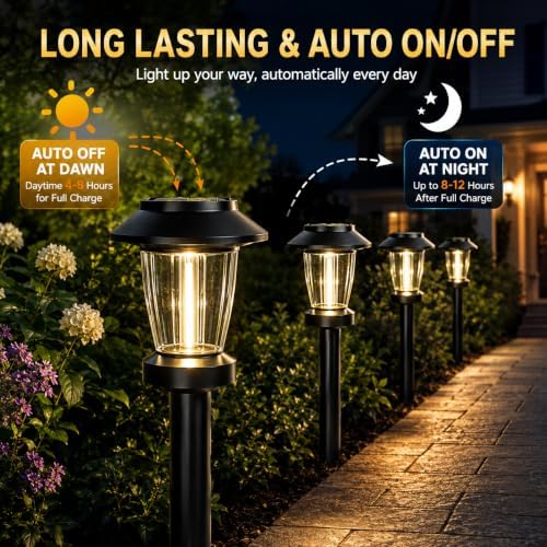 Solar Pathway Lights Outdoor, 10 Pack Warm White Tungsten Filament Solar Ligh...