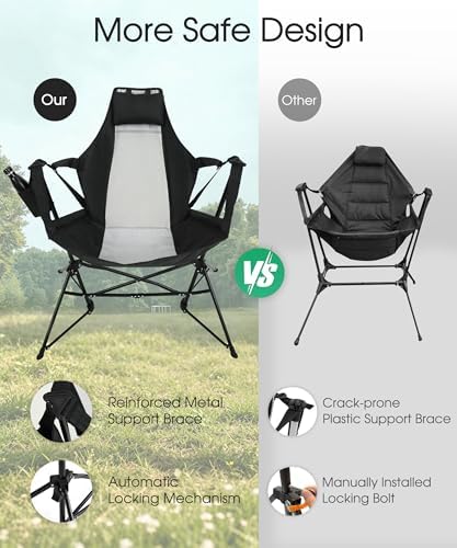 HOMEFUN Hammock Chairs, Swinging Camping Chairs, Set of 2, Black